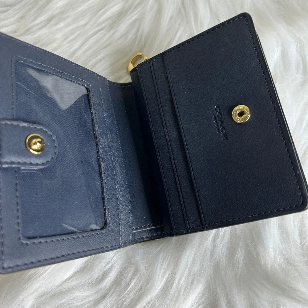 Coach Snap Wallet Midnight Denim‎ Signature Canvas Leather C3321 Excellent